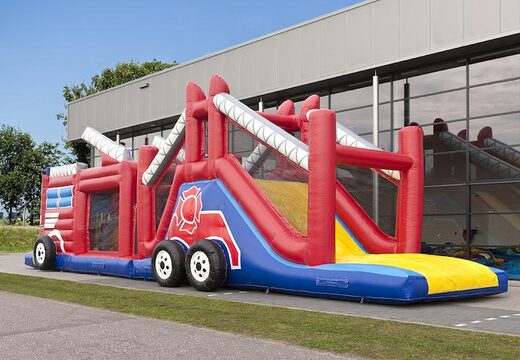 Ordina un percorso a ostacoli unico di 17 metri di larghezza a tema vigili del fuoco con 7 elementi di gioco e oggetti colorati per i bambini. Acquista ora i percorsi ad ostacoli gonfiabili online su JB Gonfiabili Italia