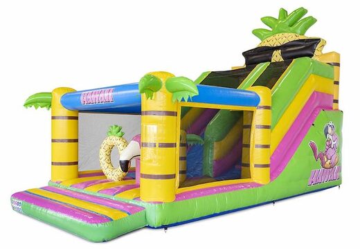 Scivolo gonfiabile a tema Hawaii con sezione castello gonfiabile in vendita per bambini