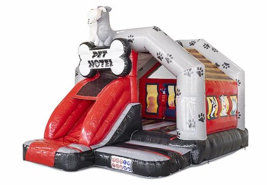 Ordina una combinazione di scivolo gonfiabile con scivolo a tema hotel animale per bambini