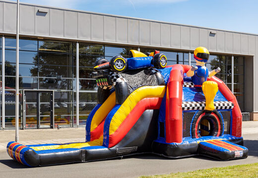 Super buttafuori multigiocatore gonfiabile a tema Formula 1 con scivolo in vendita per bambini