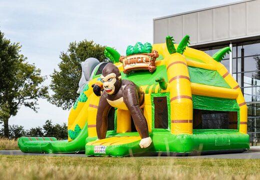 Acquista sdraietta multi super gonfiabile con scivolo in tema giungla verde giallo per bambini