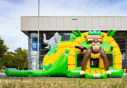 Ordina multi sdraietta super gonfiabile con scivolo in tema giungla verde giallo per bambini