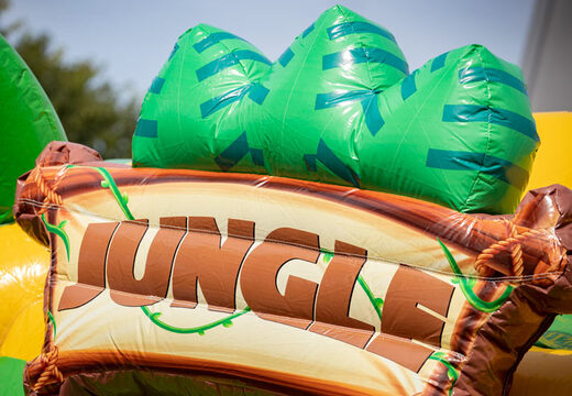 Ordina un cuscino d'aria gonfiabile multigiocatore con tema giungla di elefanti e gorilla per bambini