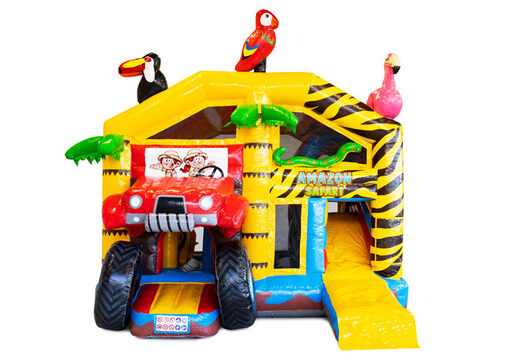 Acquista cuscino d'aria gonfiabile con tetto e scivolo in tema safari con animali 3d sopra per bambini