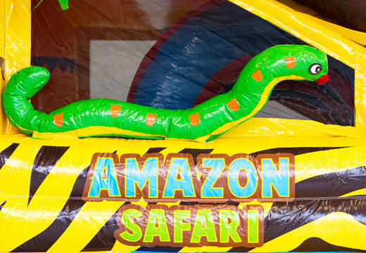 Cuscino gonfiabile ad aria con tetto e scivolo in tema safari con animali 3d sopra in vendita per bambini