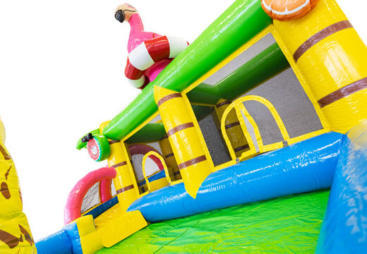 Castello gonfiabile a tema Flamingo per bambini. Acquista gonfiabili online su JB Gonfiabili Italia