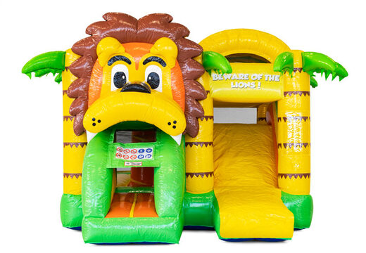 Ordina il castello gonfiabile coperto Mini Multiplay con scivolo a tema Leone per bambini. Acquista ora buttafuori gonfiabili su JB Gonfiabili Italia