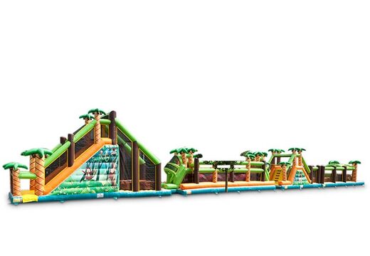 Grande castello gonfiabile con percorso ad ostacoli a tema giungla