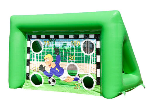 Porta da calcio gonfiabile di colore verde con feritoie per più sfide ordina online