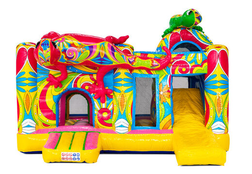 Tema in stile Ibiza con due salamandre sul castello gonfiabile Multiplay