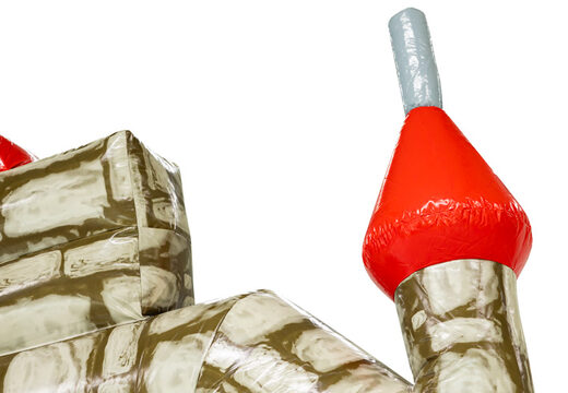 Torretta rossa sul castello gonfiabile standard Grey Brick di JB a Meppel