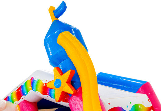 Figura 3D sul castello gonfiabile Double Slide, torre con coda di cavallo, tema unicorno