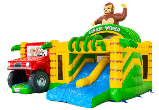Castello gonfiabile Multiplay Dubbelslide con due scivoli a tema safari gorilla