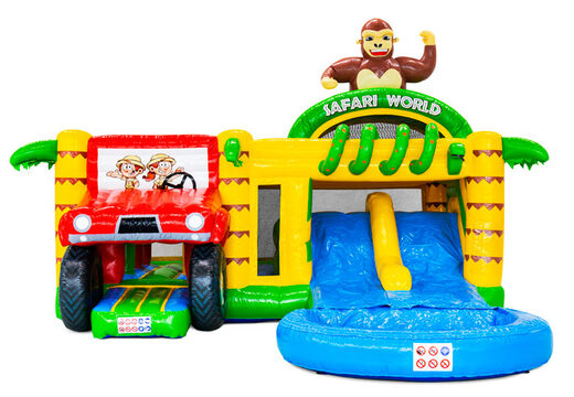 Acquista il Castello Gonfiabile Multiplay Dubbelslide a tema safari gorilla da JB