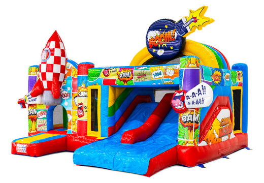 Castello gonfiabile Multiplay Doubbleslide con due scivoli a tema fumetto