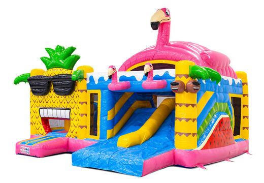 Acquista il castello gonfiabile Multiplay Doubleslide con tema flamingo hawaiano da JB