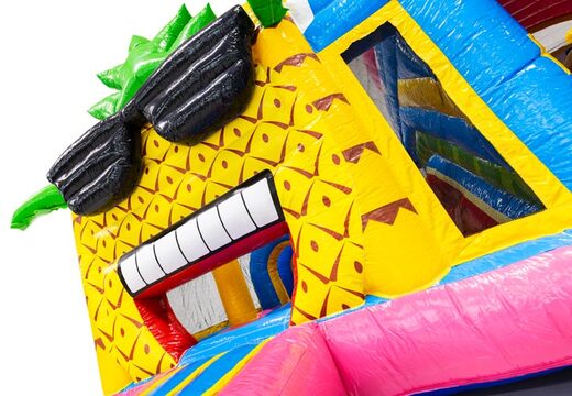 Ordina online il castello gonfiabile con tema flamingo hawaiano e allegra ananas in 3D con occhiali da sole