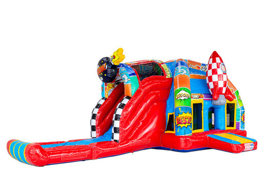 Strisce a fumetti raffigurate sul cuscino d'aria - Castello gonfiabile A-frame Super Comic disponibile da JB Inflatables