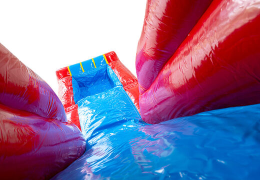 Castello gonfiabile A-frame Super Comic colorato a tema fumetti per noleggiatori, ordina online ora