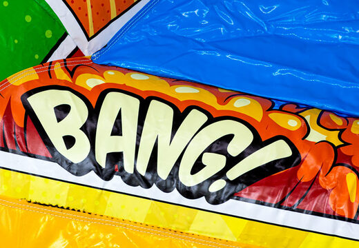 Castello gonfiabile A-frame Super Comic stile fumetto per bambini, ora disponibile da JB Inflatables